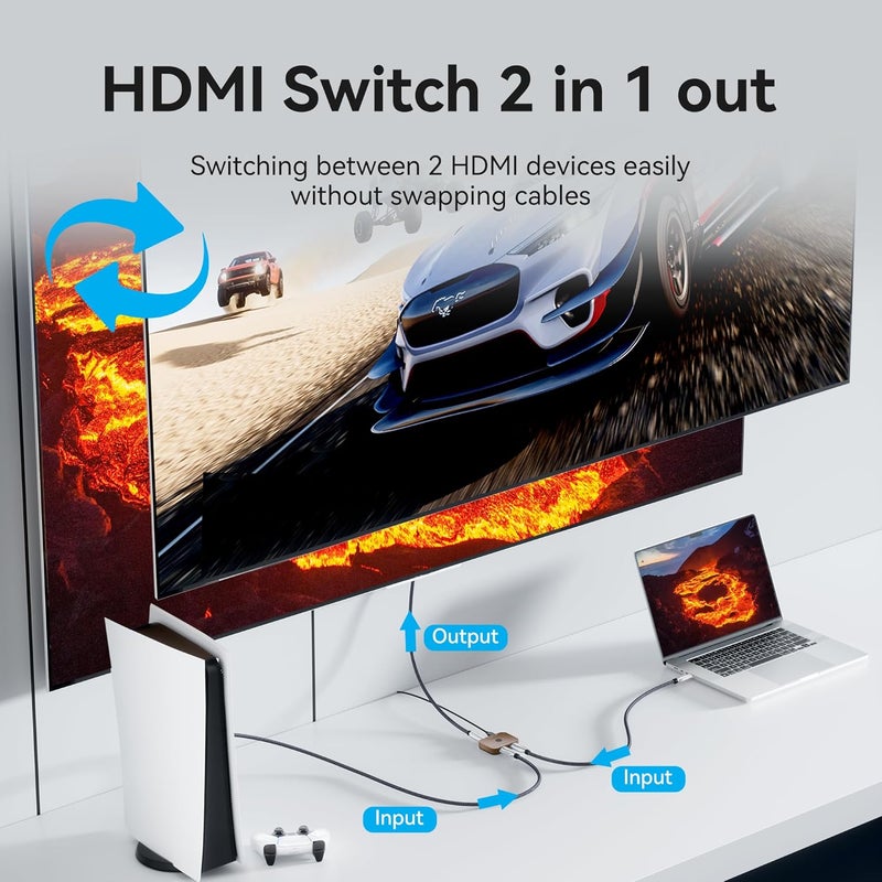 VENTION 8K 2x1 HDMI Switch, 4K@120Hz HDMI Splitter Switcher, 2 in 1 Out with LED Indicators, Supports HDR, 3D, Dolby, Compatible with Laptops, PC, Xbox Series, PS5/4/3, Blue Ray, Projector - Image 4